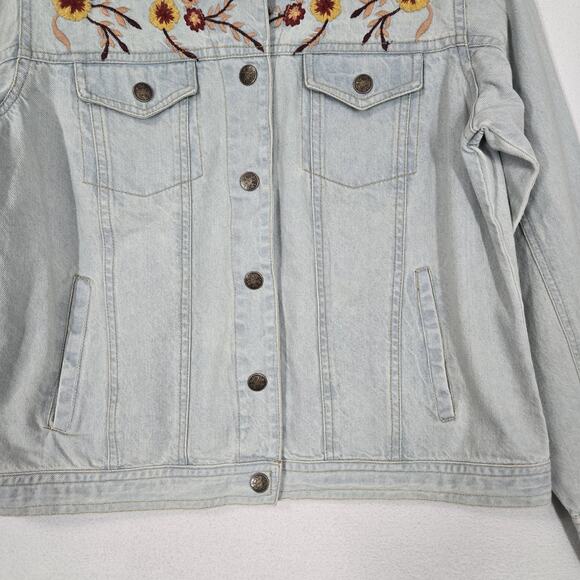 VTG Keren Hart Denim Jacket sz M Light Blue 100% Cotton Embroidered Floral Boho - Picture 3 of 15